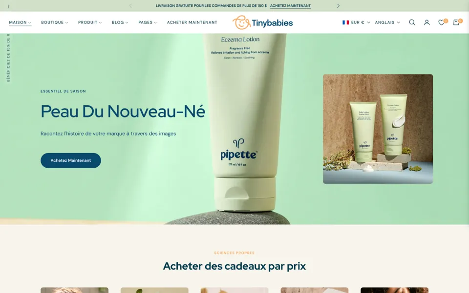 Site Tinybabies, cosmétiques pour bébés