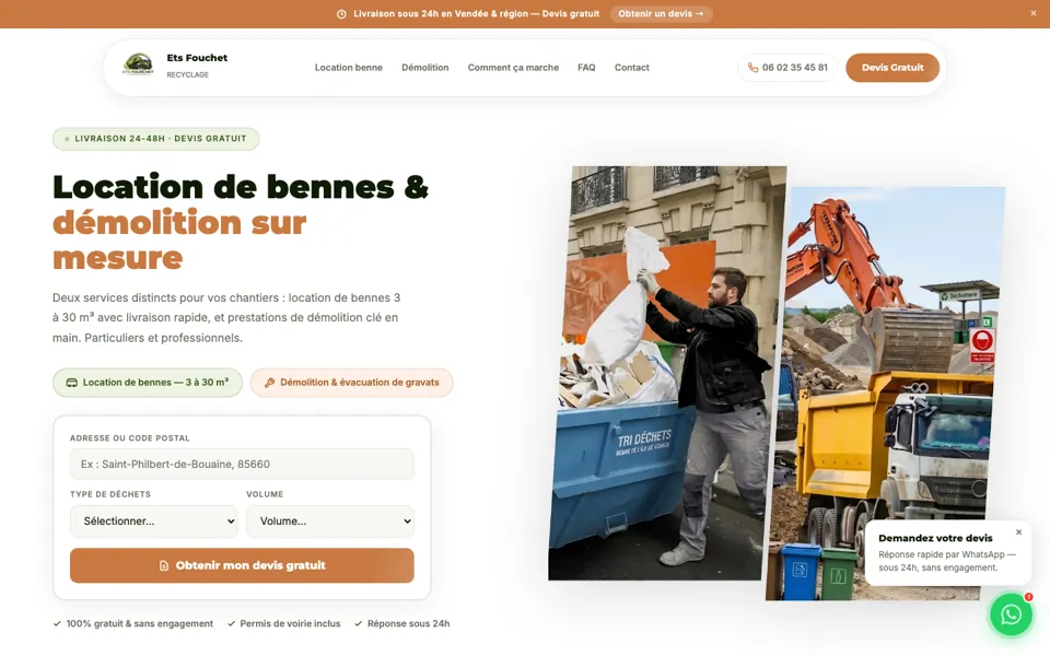 Site Location de bennes en Vendée