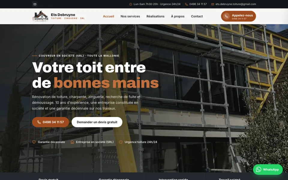 Site Ets Debruyne Toiture, couvreur en Wallonie