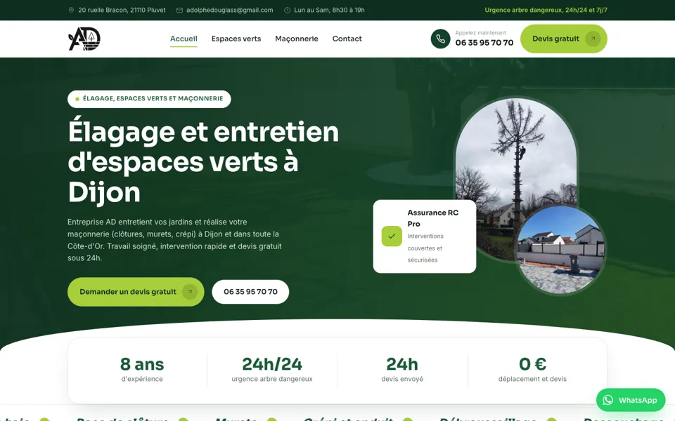 Site Entreprise AD, élagage à Dijon