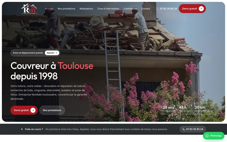 Site RM Couverture, couvreur à Toulouse