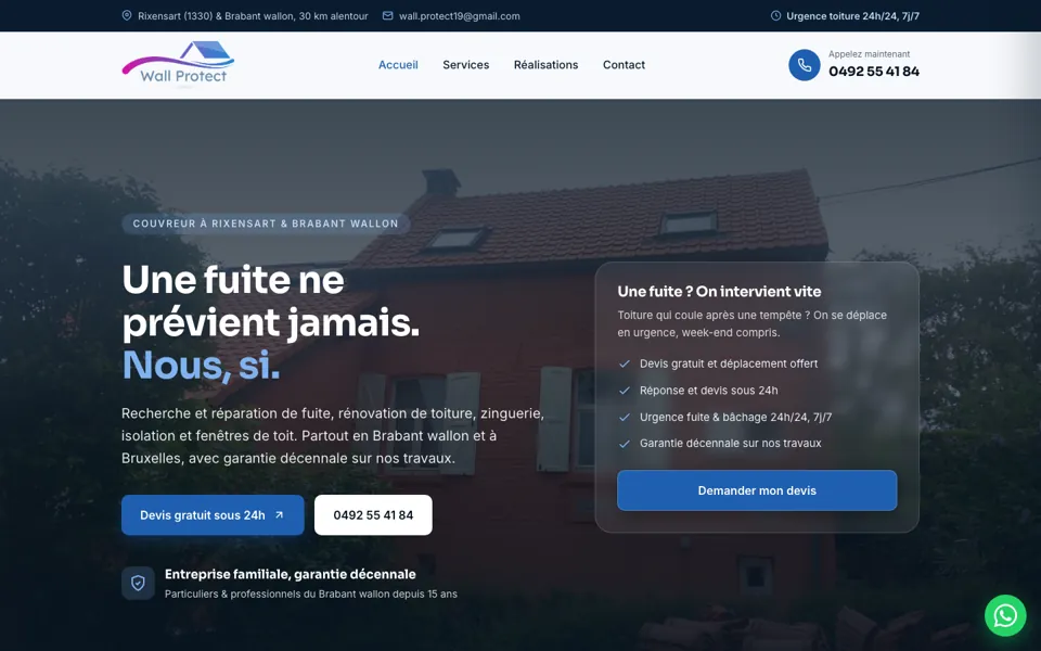 Site Wall Protect, couvreur en Brabant wallon